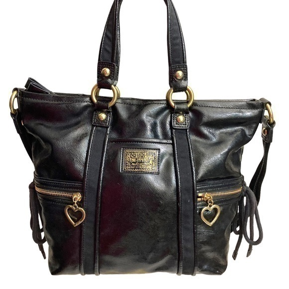 Coach poppy Daisy Liquid Gloss Pocket Tote Bag Black patent leather
